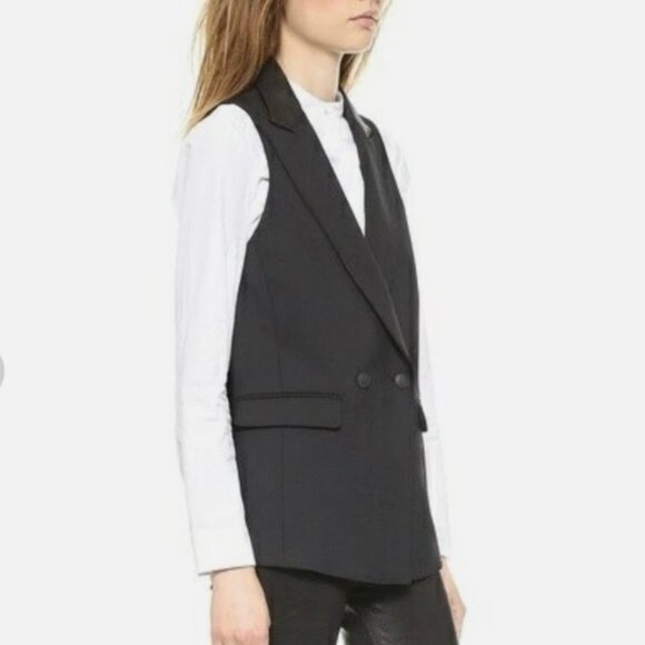 Rag & Bone - Dant Leather Trimmed Vest Waistcoat Jacket in Black - size S - Picture 5 of 13